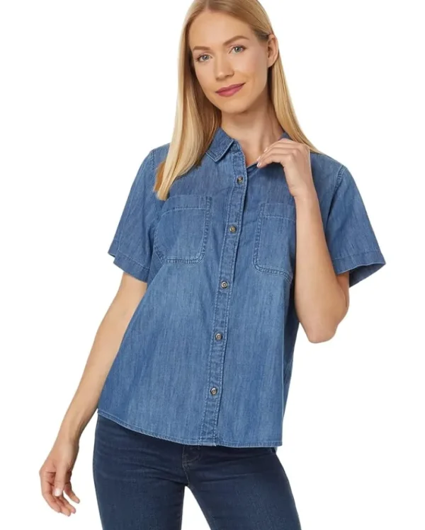L.L.Bean Shirts & Tops<Heritage Washed Denim Lightweight Shirt Short Sleeve Medium Indigo