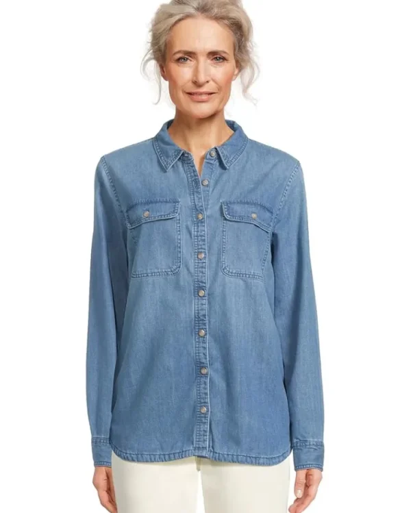 L.L.Bean Plus Size<Heritage Washed Denim Lined Shirt Light Indigo