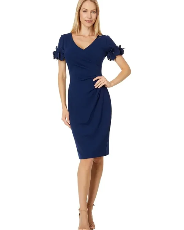 Adrianna Papell Dresses<Knit Crepe Short Dress Navy Sateen