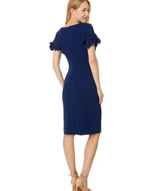 Adrianna Papell Dresses<Knit Crepe Short Dress Navy Sateen