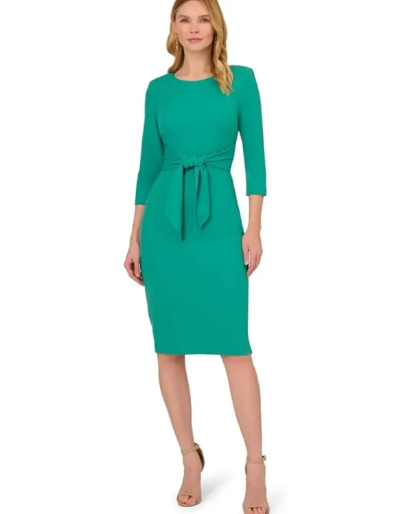 Adrianna Papell Dresses<Knit Crepe Tie Waist Sheath Botanic Green