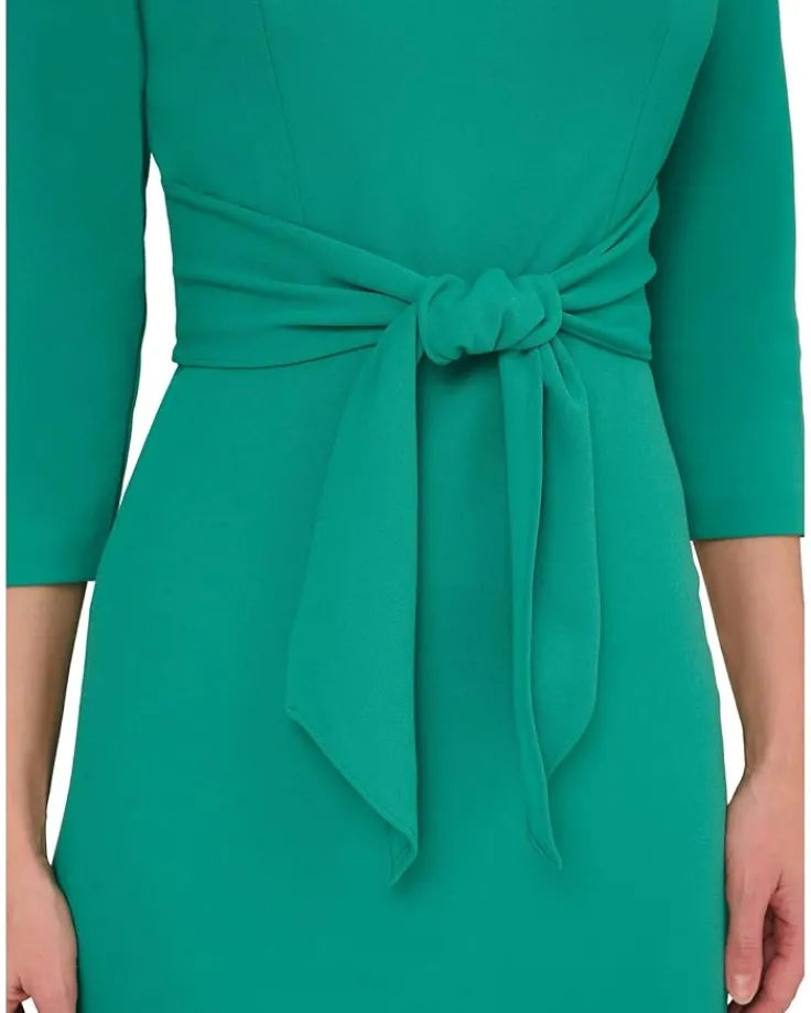 knit_crepe_tie_waist_shea_2.webp Adrianna Papell Dresses<Knit Crepe Tie Waist Sheath Botanic Green