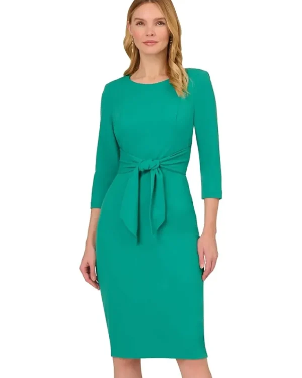 Adrianna Papell Dresses<Knit Crepe Tie Waist Sheath Botanic Green