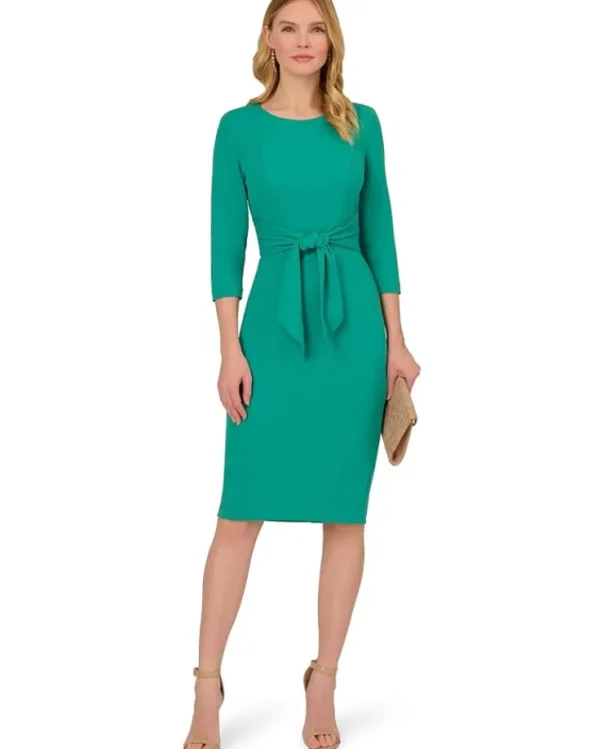 Adrianna Papell Dresses<Knit Crepe Tie Waist Sheath Botanic Green