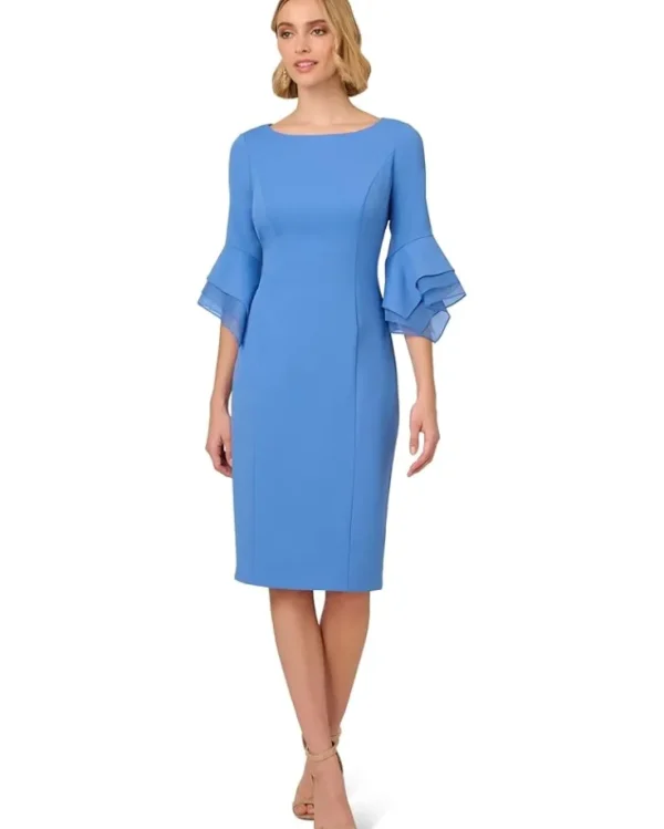 Adrianna Papell Dresses<Knit Crepe Tiered Sleeve Dress Cool Water