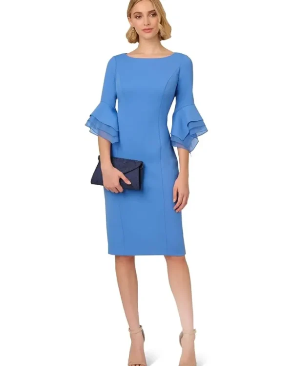Adrianna Papell Dresses<Knit Crepe Tiered Sleeve Dress Cool Water