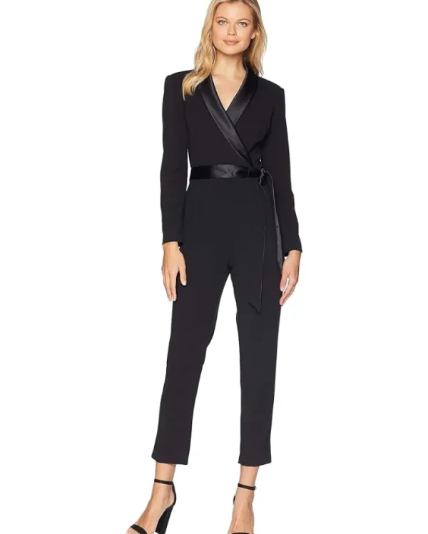 Adrianna Papell Jumpsuits & Rompers<Knit Crepe Wrap Top Jumpsuit with Long Sleeves, Slim Pants Black