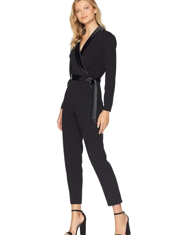 Adrianna Papell Jumpsuits & Rompers<Knit Crepe Wrap Top Jumpsuit with Long Sleeves, Slim Pants Black