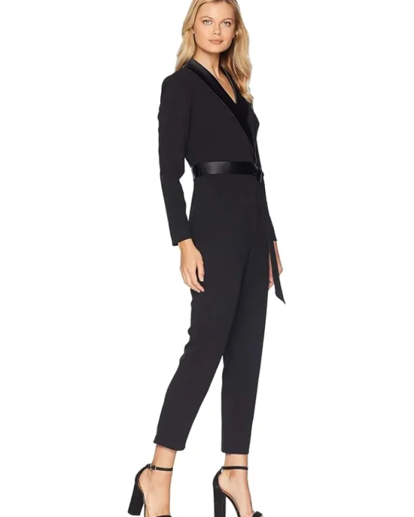 Adrianna Papell Jumpsuits & Rompers<Knit Crepe Wrap Top Jumpsuit with Long Sleeves, Slim Pants Black
