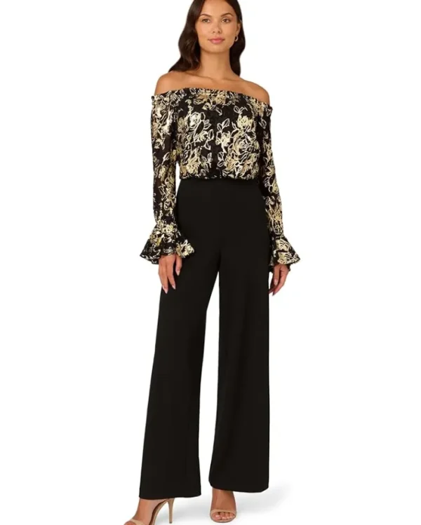 Adrianna Papell Jumpsuits & Rompers<Lace and Crepe Jumpsuit Black/Gold