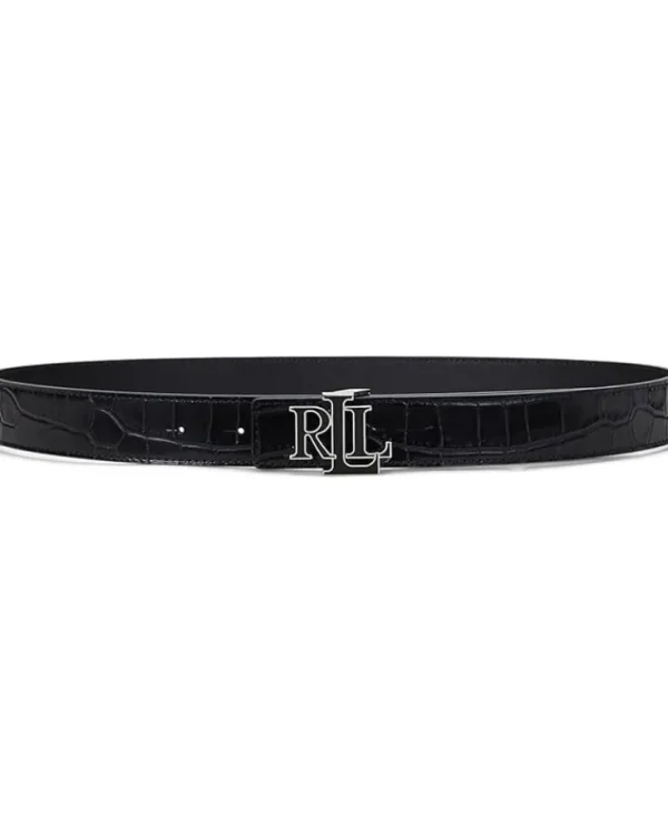 Lauren Ralph Lauren Belts<Logo Reversible Crocodile-Embossed Belt Black
