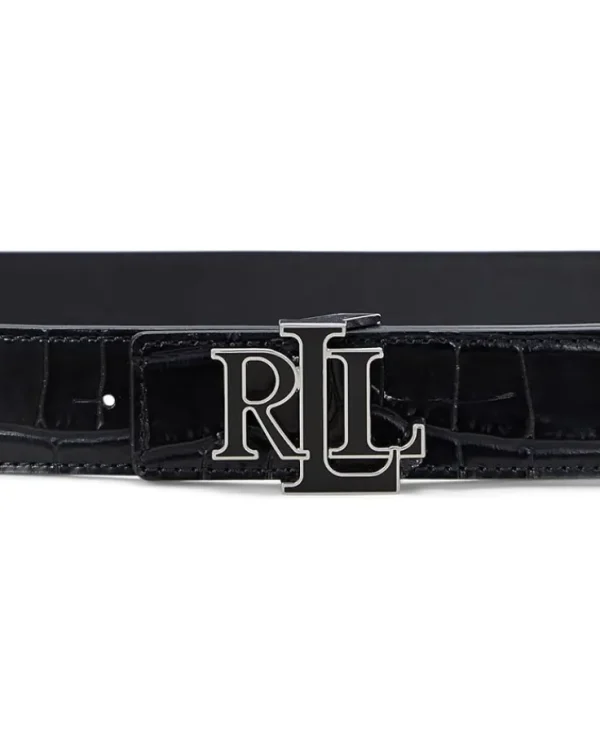 Lauren Ralph Lauren Belts<Logo Reversible Crocodile-Embossed Belt Black