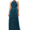 Betsy & Adam Dresses<Long braided halter tie back dress Jade