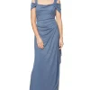 Alex Evenings Dresses<Long Glitter Mesh Cold Shoulder Dress Dusty Blue