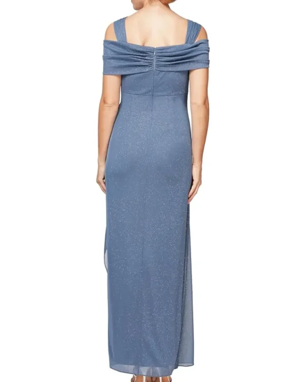 Alex Evenings Dresses<Long Glitter Mesh Cold Shoulder Dress Dusty Blue