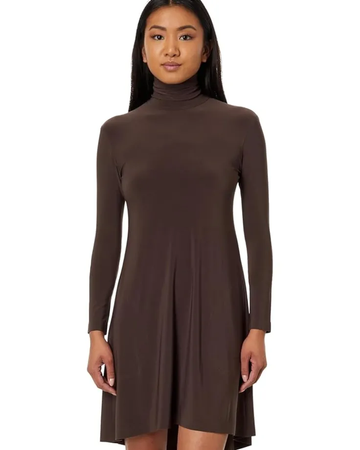 long_sleeve_turtle_swing__0.webp Norma Kamali Dresses<Long Sleeve Turtle Swing Dress Chocolate