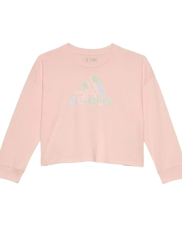 adidas Kids Shirts & Tops<Long Sleeve Waist Crew Tee (Toddler/Little Kid) Pink w Multi