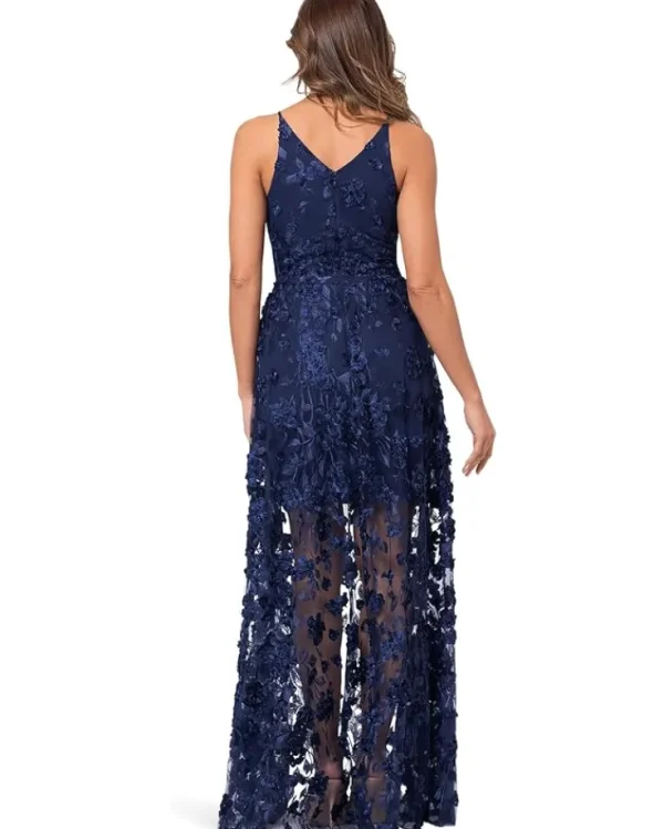 XSCAPE Dresses | Plus Size<Long Soutache Mesh V Neck Navy