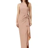 Adrianna Papell Dresses<Long Stretch Metallic Knit One Shoulder Cascade Side Draped Gown Ginger