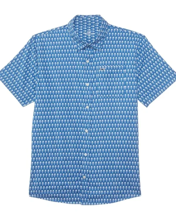 Vineyard Vines Kids Shirts & Tops<Madras Short Sleeve Shirt (Toddler/Little Kids/Big Kids) Marina White Cap