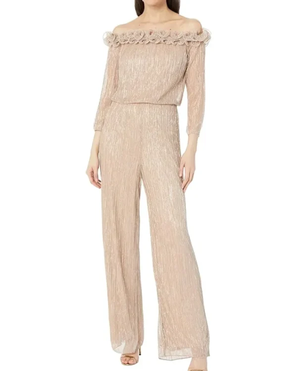 Adrianna Papell Jumpsuits & Rompers<Metallic Rosette Jumpsuit Champagne Gold