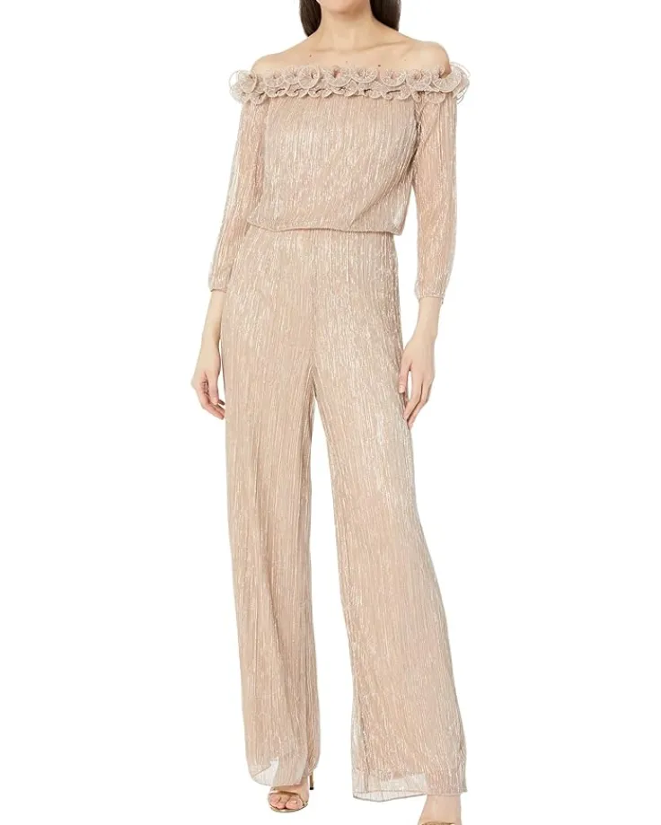 metallic_rosette_jumpsuit_0.webp Adrianna Papell Jumpsuits & Rompers<Metallic Rosette Jumpsuit Champagne Gold