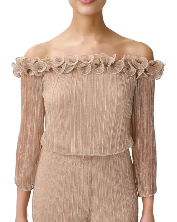 Adrianna Papell Jumpsuits & Rompers<Metallic Rosette Jumpsuit Champagne Gold