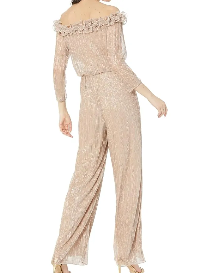 metallic_rosette_jumpsuit_2.webp Adrianna Papell Jumpsuits & Rompers<Metallic Rosette Jumpsuit Champagne Gold
