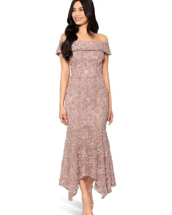 XSCAPE Dresses<Mid Off-the-Shoulder Soutache Taupe