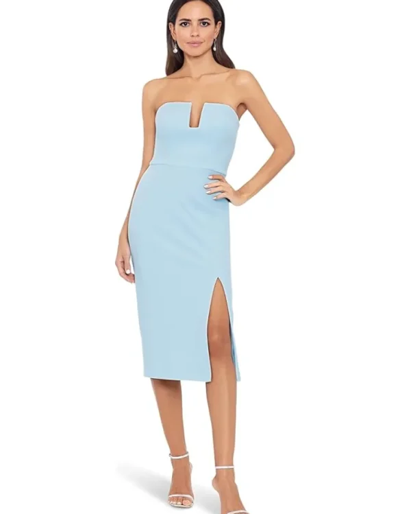 XSCAPE Dresses<Midi Scuba Crepe Strapless Cutout Dress Aqua