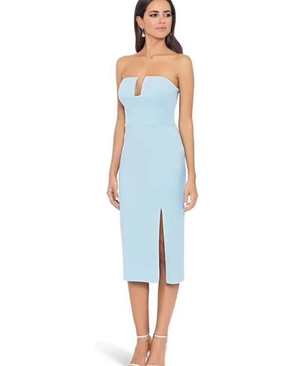XSCAPE Dresses<Midi Scuba Crepe Strapless Cutout Dress Aqua