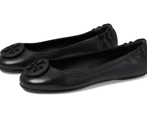 Tory Burch Flats<Minnie Travel Ballet w/ Logo Perfect Black