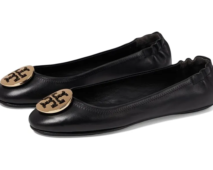 minnie_travel_ballet_w_me_0.webp Tory Burch Flats<Minnie Travel Ballet w/ Metal Logo Perfect Black/Gold