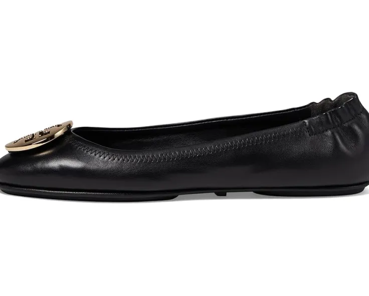 minnie_travel_ballet_w_me_3.webp Tory Burch Flats<Minnie Travel Ballet w/ Metal Logo Perfect Black/Gold