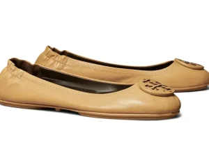 Tory Burch Flats<Minnie Travel Ballet With Leather Logo Ginger Shortbread