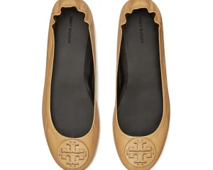 Tory Burch Flats<Minnie Travel Ballet With Leather Logo Ginger Shortbread