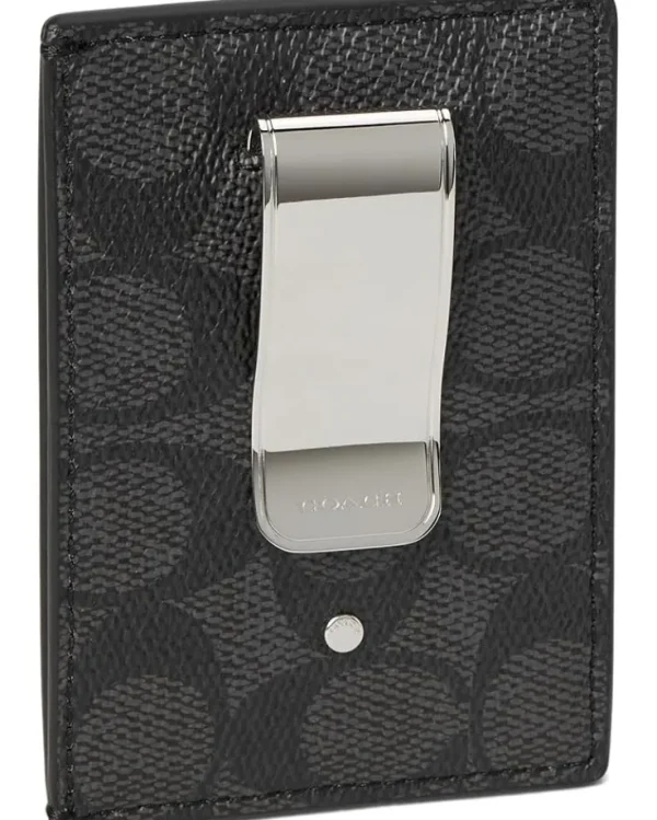 COACH Bags<Money Clip Card Case In Signature Canvas Charcoal