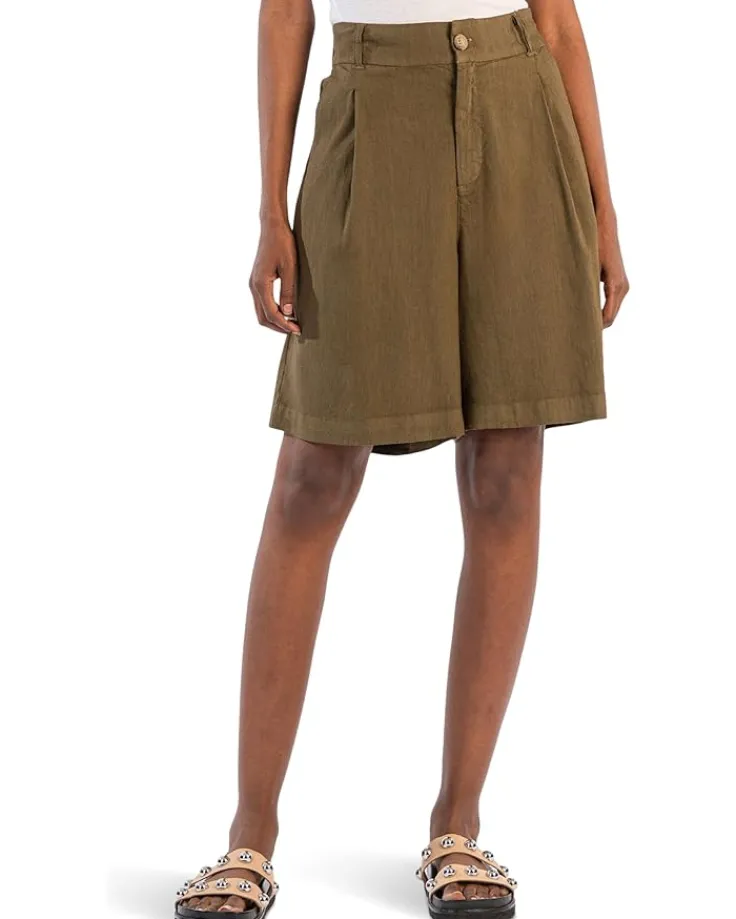 nicolette__linen_shorts_w_0.webp KUT from the Kloth Shorts<Nicolette - Linen Shorts With Pleats Dark Olive