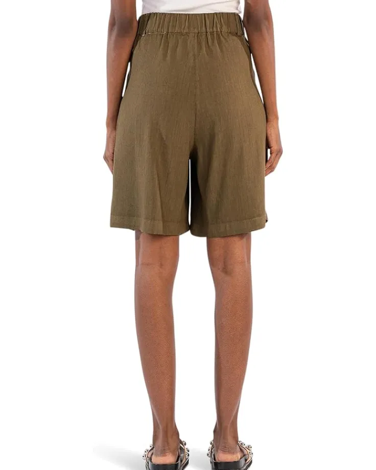 nicolette__linen_shorts_w_1.webp KUT from the Kloth Shorts<Nicolette - Linen Shorts With Pleats Dark Olive