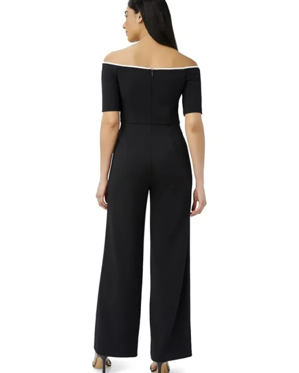 Adrianna Papell Jumpsuits & Rompers<Off-the-Shoulder Knit Crepe Tie Waist Jumpsuit Black