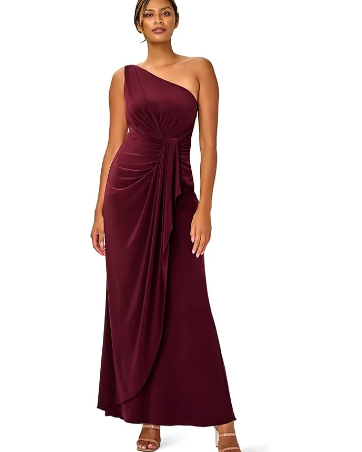 one_shoulder_jersey_dress_0.webp Adrianna Papell Dresses<One Shoulder Jersey Dress Red Wine