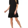 CeCe Dresses<Open Collar Hidden Placket Dress W Flounce Rich Black