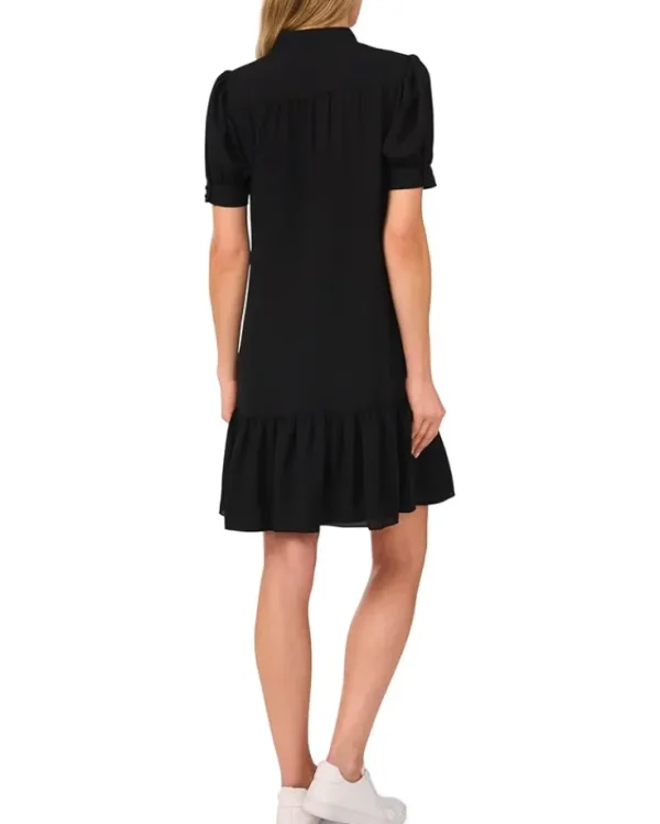 CeCe Dresses<Open Collar Hidden Placket Dress W Flounce Rich Black