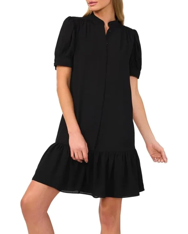 CeCe Dresses<Open Collar Hidden Placket Dress W Flounce Rich Black