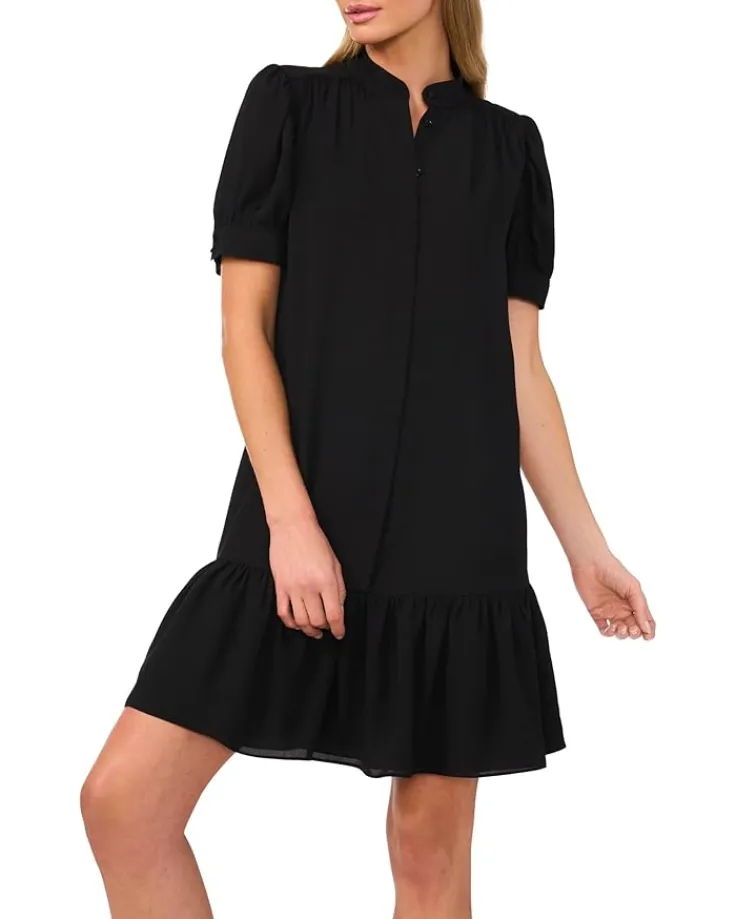 open_collar_hidden_placke_2.webp CeCe Dresses<Open Collar Hidden Placket Dress W Flounce Rich Black