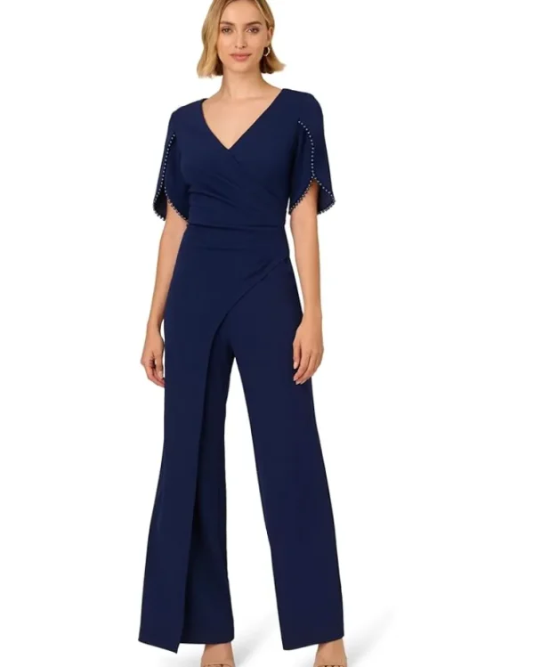 Adrianna Papell Jumpsuits & Rompers<Pearl Knit Crepe Jumpsuit Navy Sateen