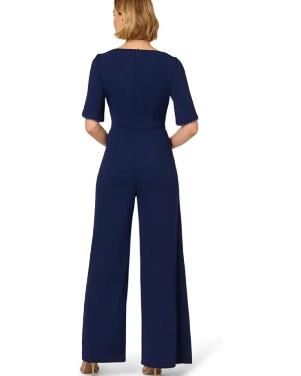 Adrianna Papell Jumpsuits & Rompers<Pearl Knit Crepe Jumpsuit Navy Sateen