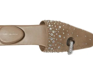 Tory Burch Mules | Flats<Pierced Crystal Mule River Rock/Crystal