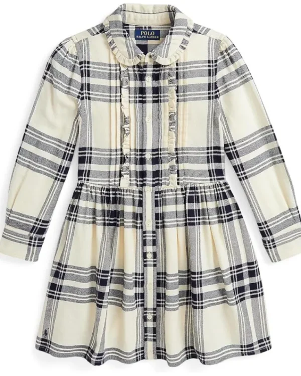 Polo Ralph Lauren Kids Dresses<Plaid Cotton Twill Shirtdress (Toddler/Little Kid) 148 Cream/Navy