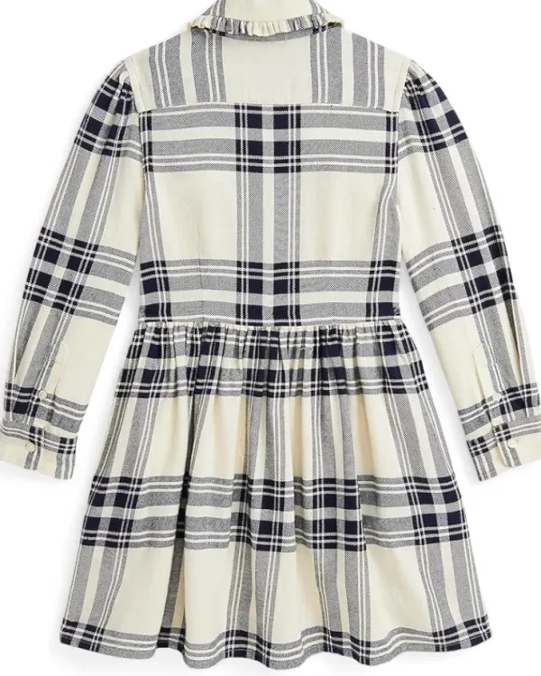 Polo Ralph Lauren Kids Dresses<Plaid Cotton Twill Shirtdress (Toddler/Little Kid) 148 Cream/Navy